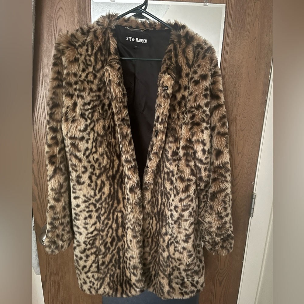 Steve Madden Brown Leopard Faux Fur Jacket Women’s Preloved